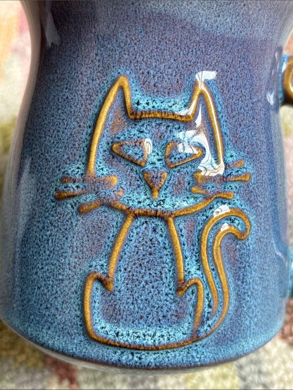 La Rochelle Kitty Cat Ceramic Studio Artisan Stoneware Folk Art Blue Glaze Mug - Picture 10 of 14